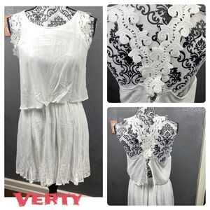 Verty lace strap cross back tiered mini dress